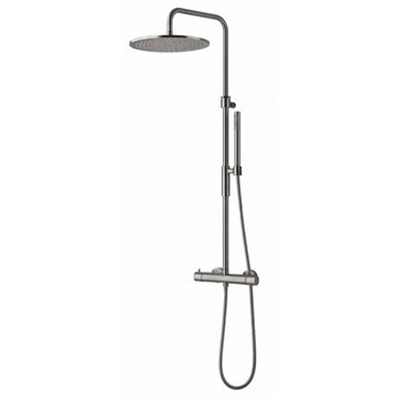 Paffoni Light komplet brusearmatur m/termostat og 300mm hovedbruser i stål look